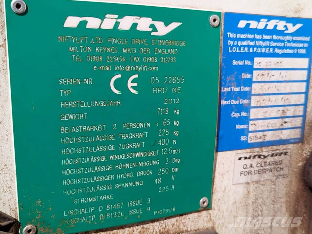 Niftylift HR17NE Knikarmhoogwerkers
