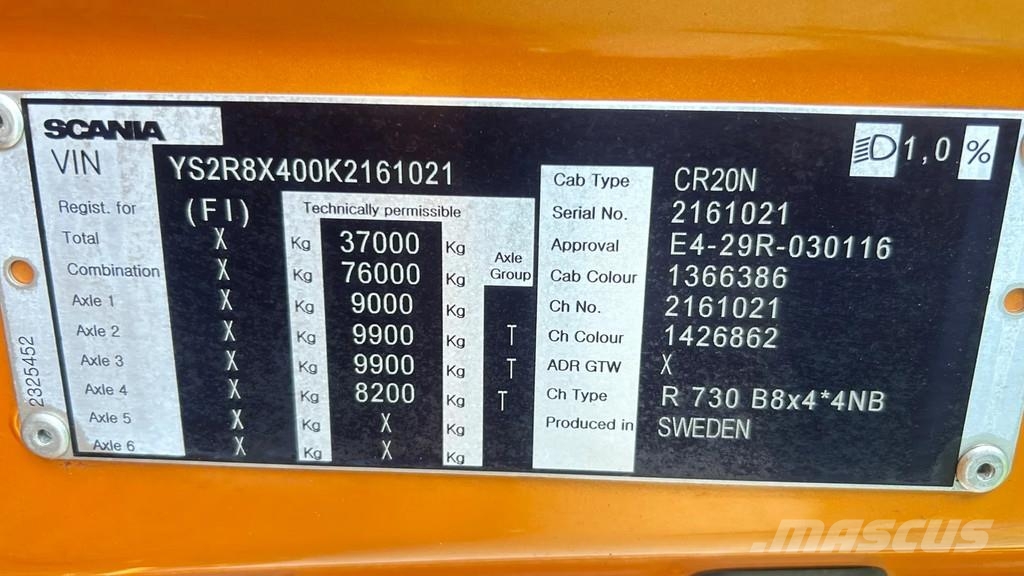Scania R730 | 4 asser | 20 ton haakarm | kraan palfinger Camiões Ampliroll