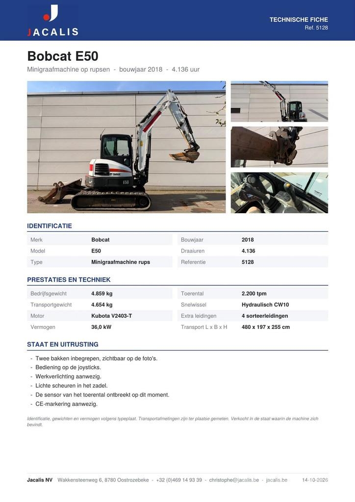 Bobcat E50 Minigraafmachines < 7t