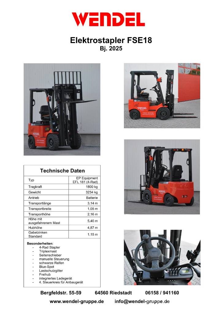 EP Equipment Lager-Neugerät Elektrostapler Gabelstapl Electric forklifts