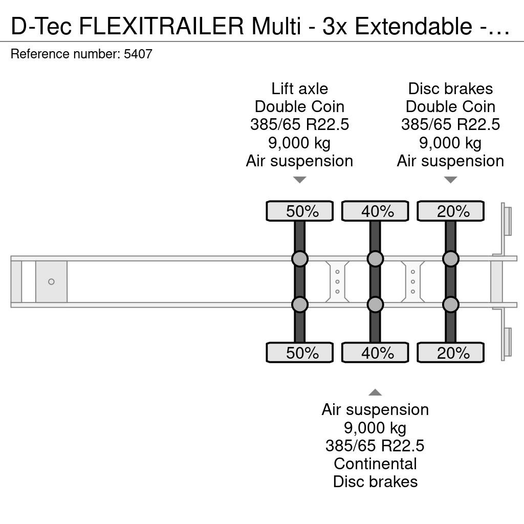 D-tec FLEXITRAILER Multi - 3x Extendable - Lift Axle - 4 Containerchassis