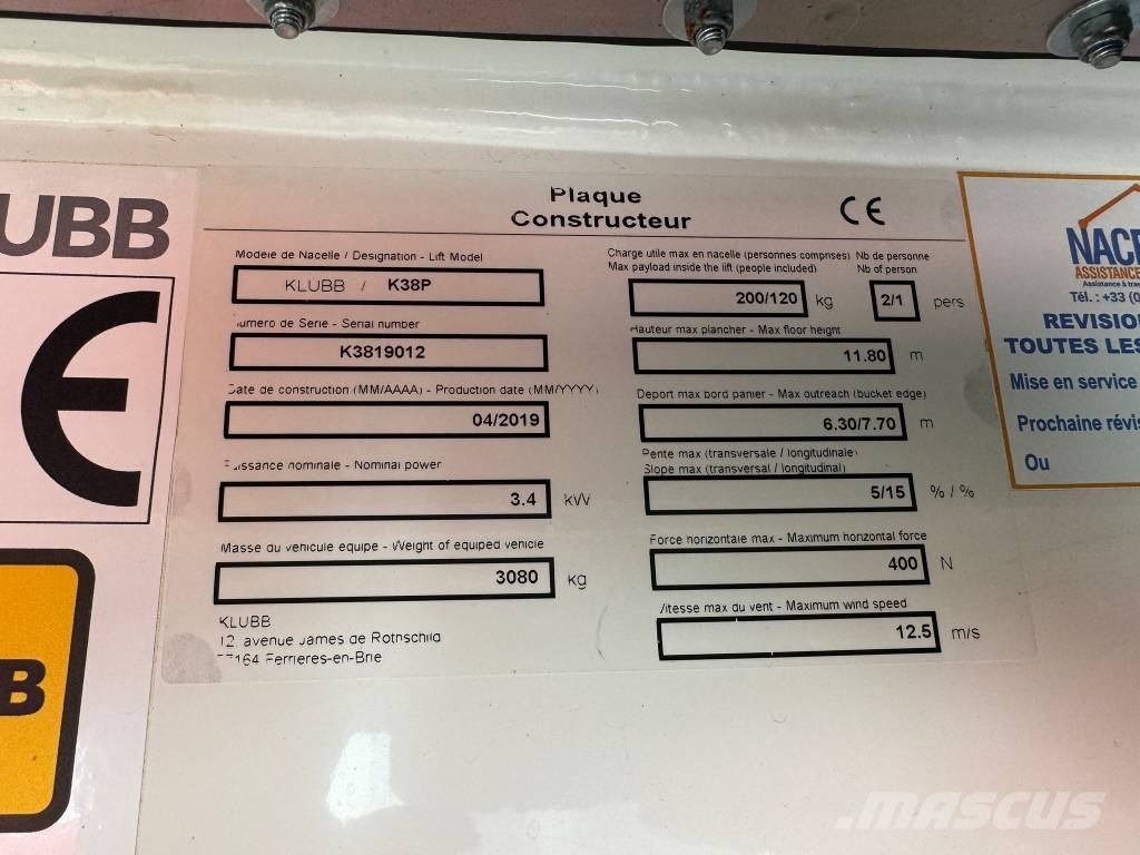 Opel Movano Hubarbeitsbühne KLUBB K38P Korb 200kg EURO Autoplošiny