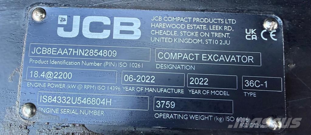 JCB 36C-1 Miniekskavaatorid < 7 t