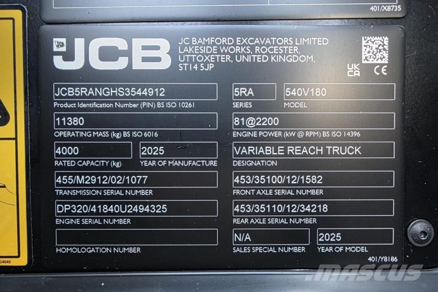 JCB 540V180 Valid inspection, *Guarantee! 4t Cap. 17.5 伸缩臂叉装车|叉装车