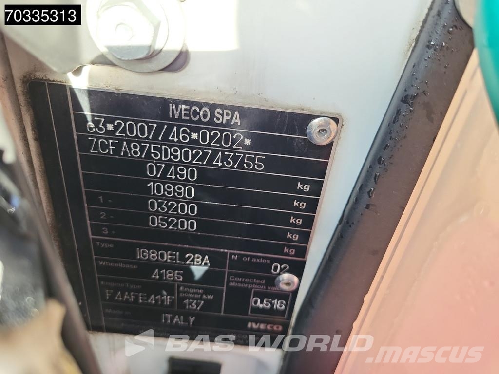 Iveco Eurocargo 75E190 4X2 8tonner 1000kg Ladebordwand A شاحنات ذات هيكل صندوقي