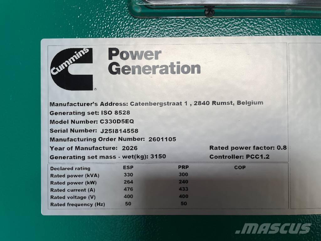 Cummins C330D5EQ - 330 kVA Generator - DPX-18516-Q ディーゼル発電機