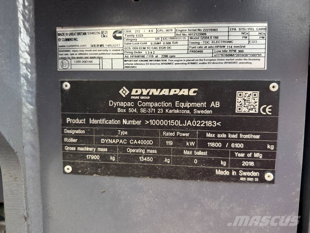 Dynapac CA4000D Vält jordkompaktor 795.000+m Single drum rollers