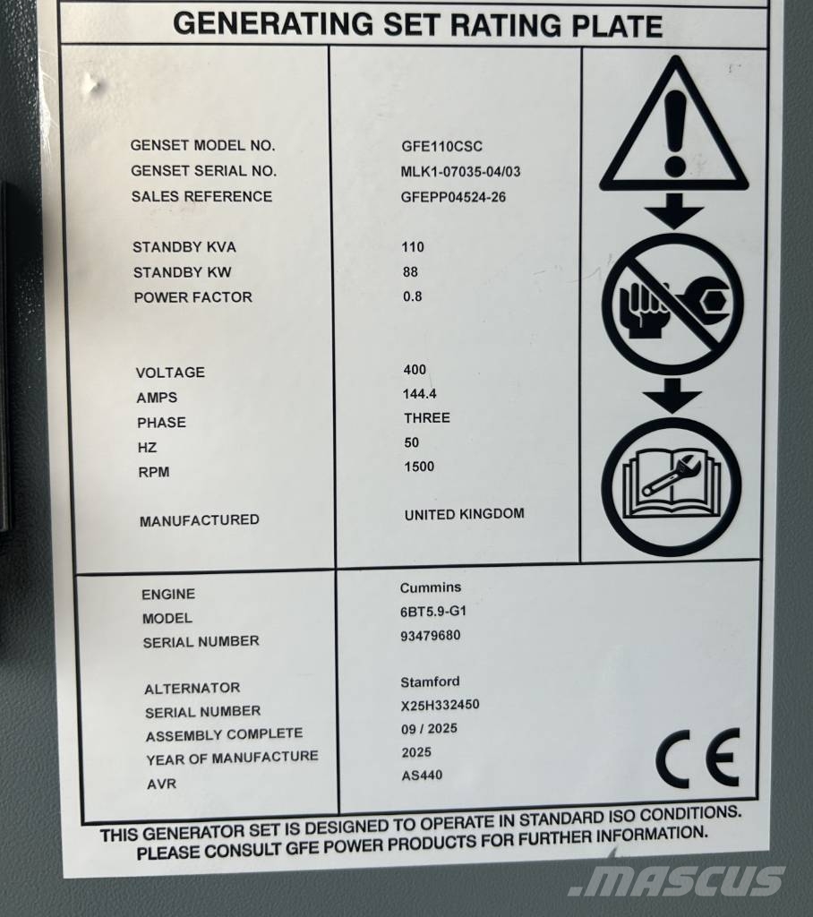 Cummins 6BT5.9-G1 - 110 kVA Generator - DPX-25105 مولدات ديزل