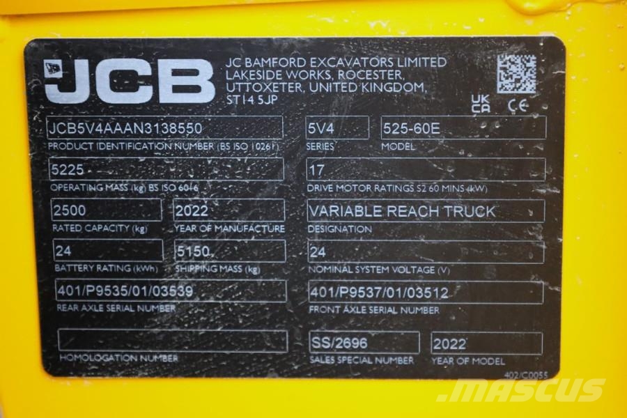 JCB 525-60E Fully Electric, 2500kg Capacity, 6m Liftin Teleskooplaadurid