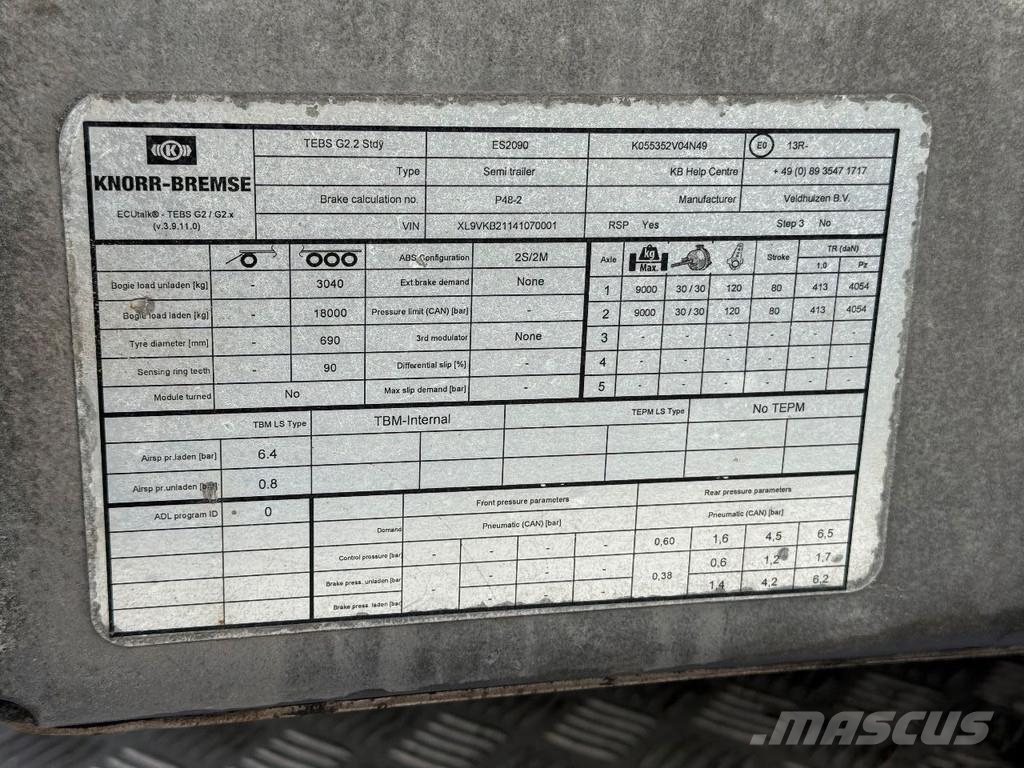 Veldhuizen P48-2 Knikkende semi dieplader (Laadvermogen 16.36 نصف مقطورة مسطحة منخفضة