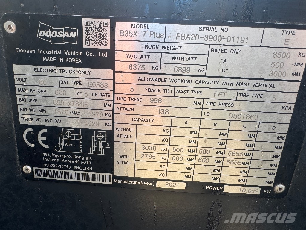 Doosan B 35 X-7 Elektrikli forkliftler