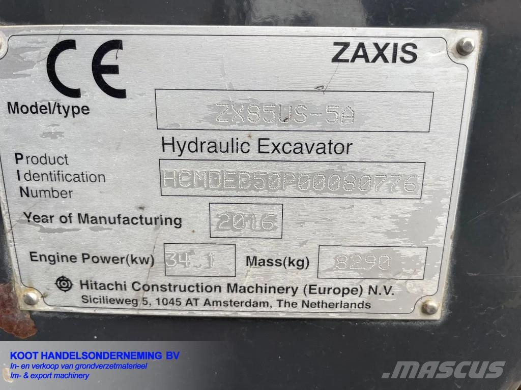 Hitachi Zx85us-5 12.000 Hours Good Condition!, 2016, Nieuwerkerk