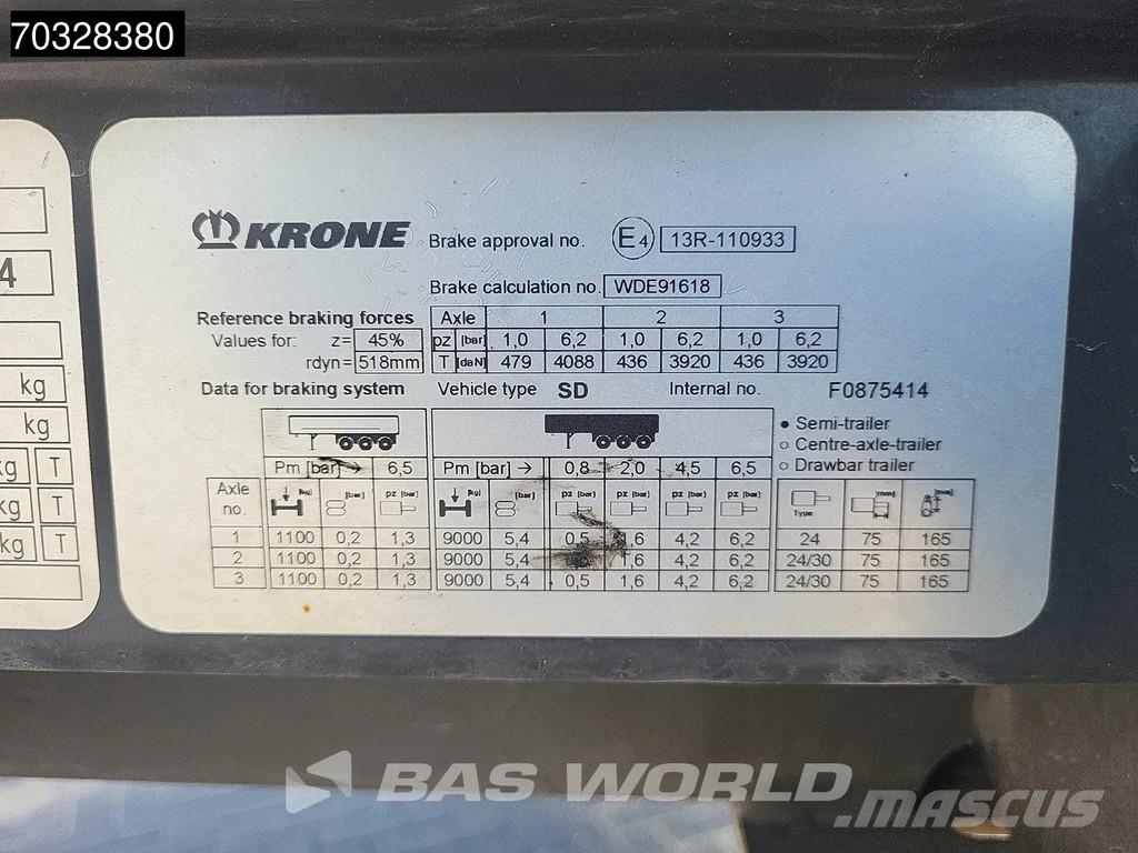 Krone SD 3 axles Anti Vandalism Sliding Roof Perdeli yari çekiciler