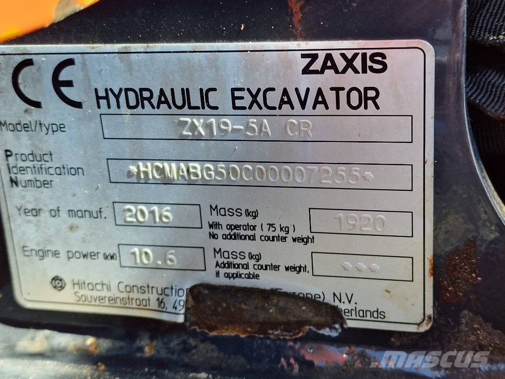 Hitachi ZX 19-5 A CR حفارات صغيرة أقل من 7 طن (حفارات صغيرة)