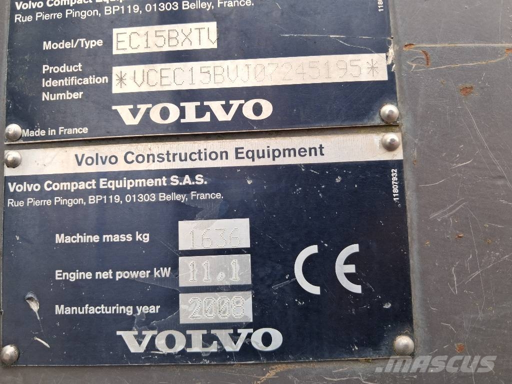 Volvo EC 15 B حفارات صغيرة أقل من 7 طن (حفارات صغيرة)