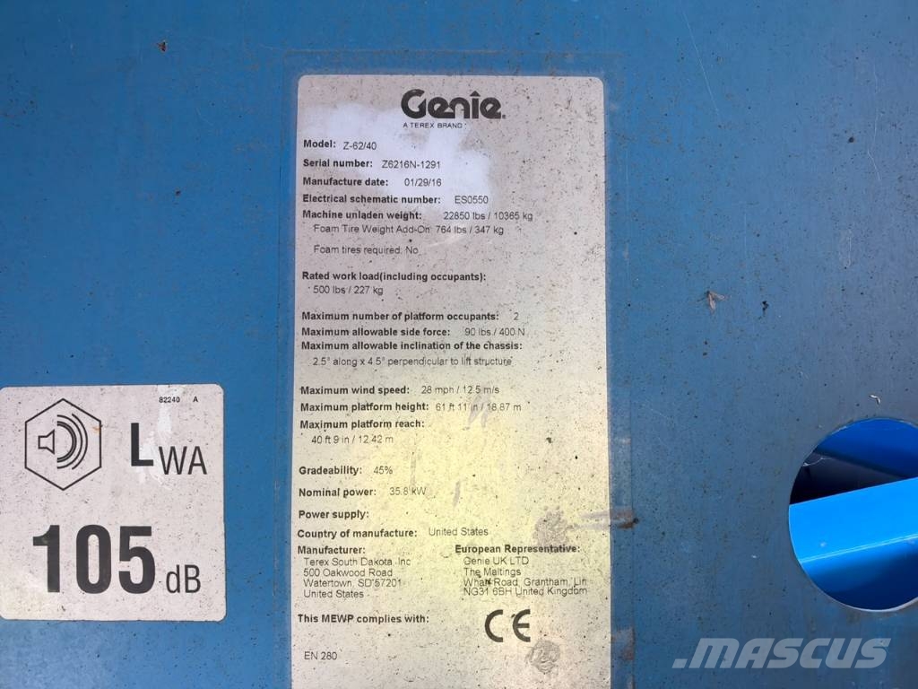 Genie Z62/40 Knikarm hooogwerker 21 meter Knikarmhoogwerkers