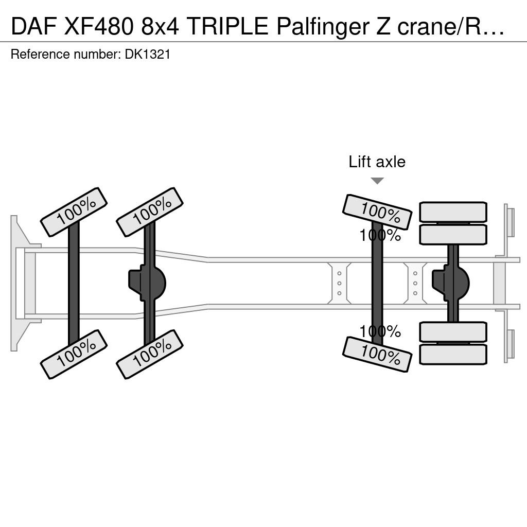 DAF XF480 8x4 TRIPLE Palfinger Z crane/Remote control/ Hook lift trucks