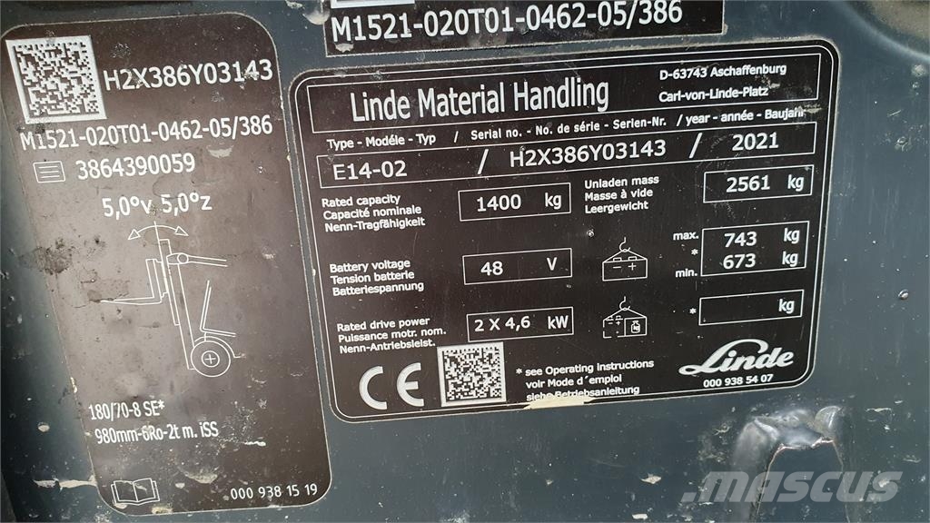 Linde E14 バッテリーフォークリフト