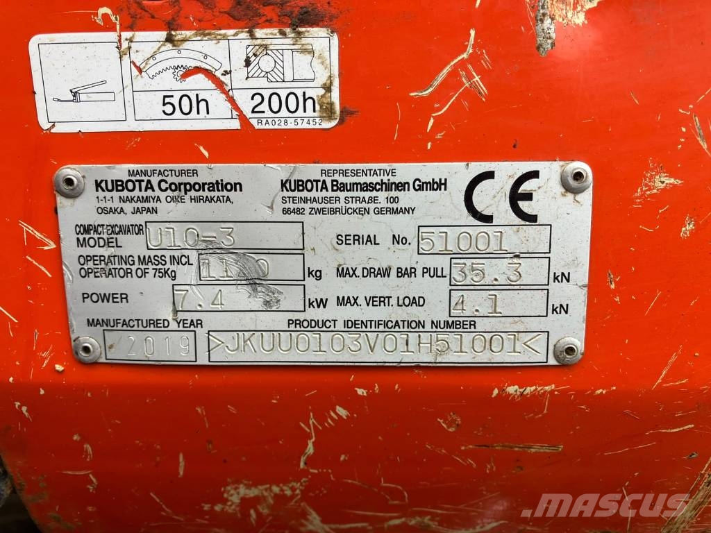 Kubota U10-3 | 1065 uur | incl. bakkenset Mini ekskavatoriai < 7 t