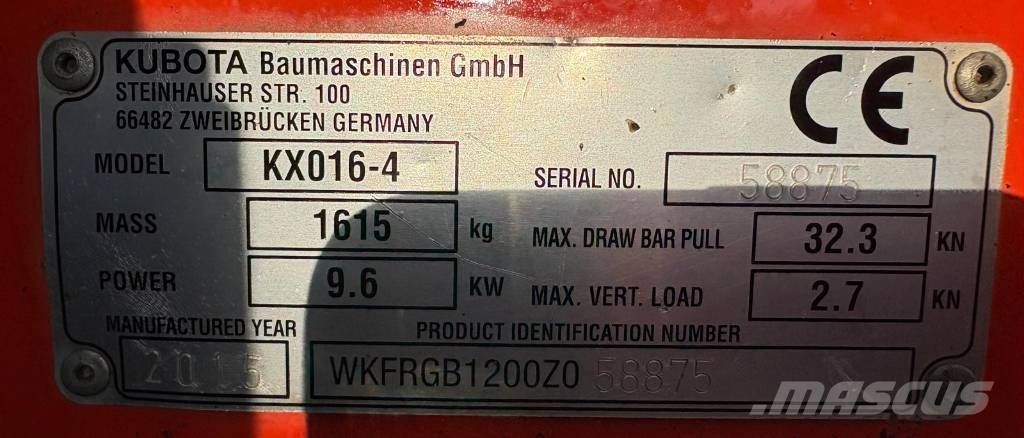 Kubota KX 016-4 Mini bagri <7t