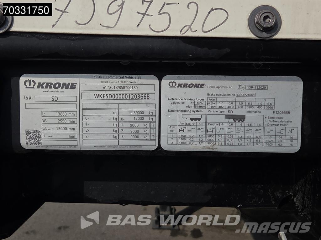 Krone SD 3 axles 2xLift Axle Sliding Roof Palletbox Semirimorchi tautliner