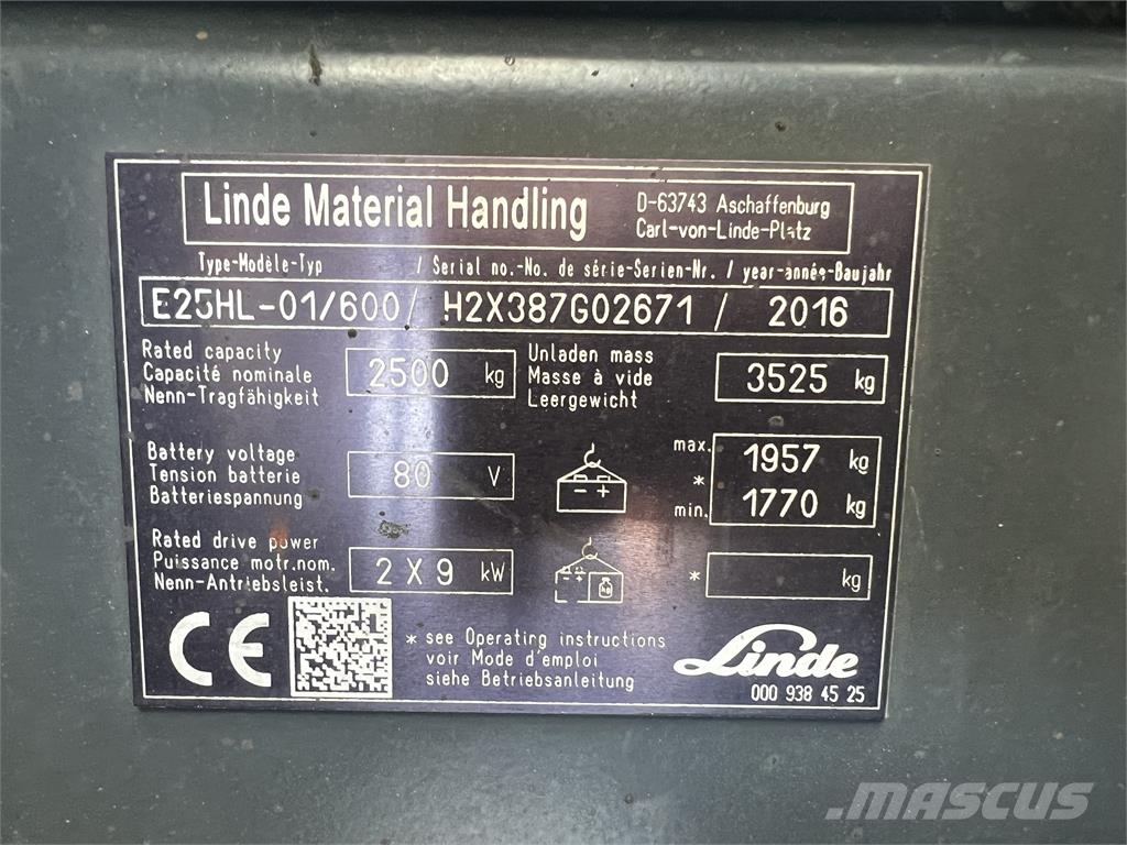 Linde E 25HL-01-600 شاحنات ذات رافعات شوكية تعمل بالكهرباء