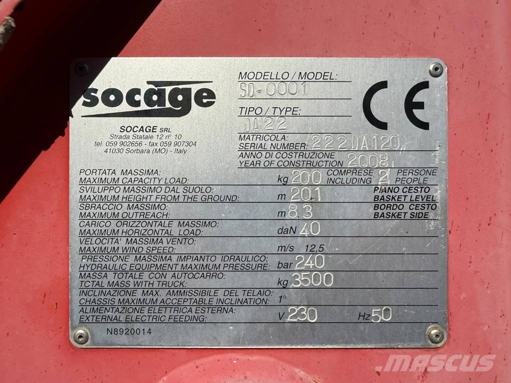 Socage DA22 anno 2008 Araç üstü platformlar