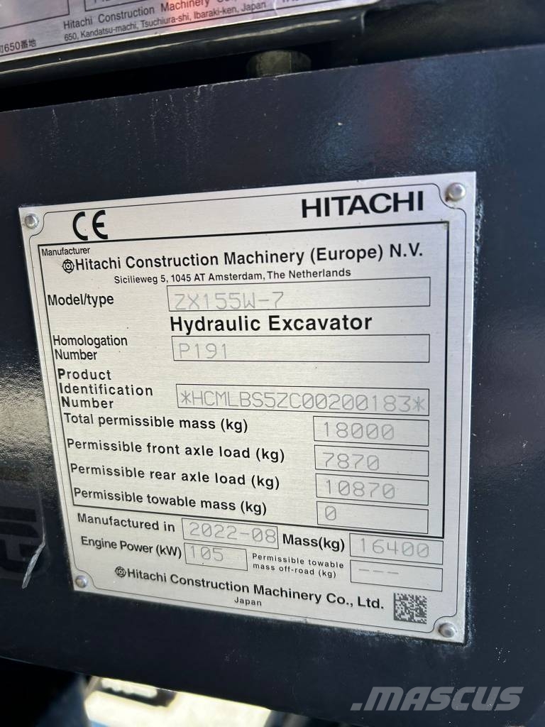 Hitachi ZX 155 W-7 / Hieno kone, Stage V, Rasvari! Εκσκαφείς με τροχούς - λάστιχα