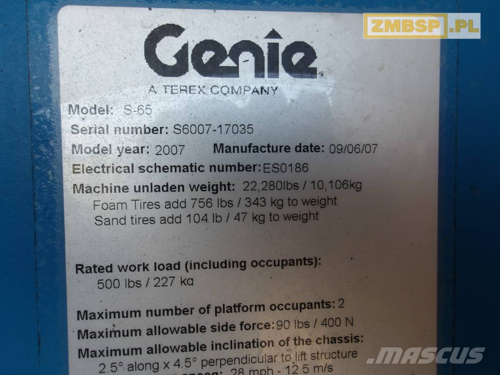 Genie S 65 رافعات سلة تلسكوبية