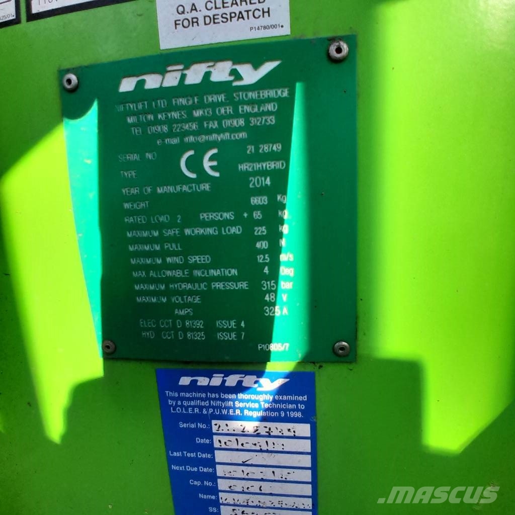 Niftylift HR 21 HYBRID Knikarmhoogwerkers