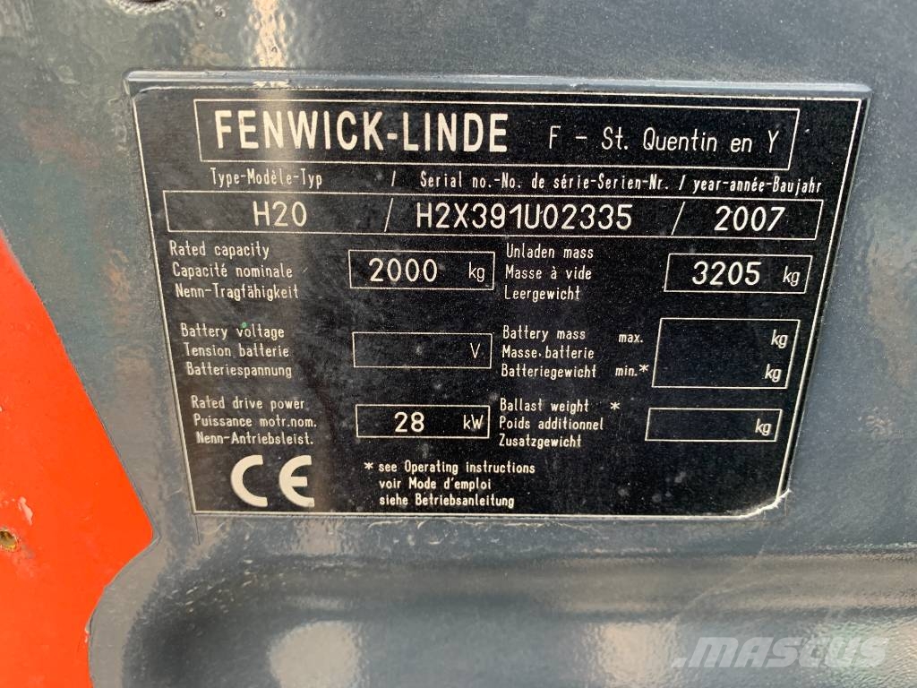 Linde H20 /391/ V-3425 OB Gasstapler