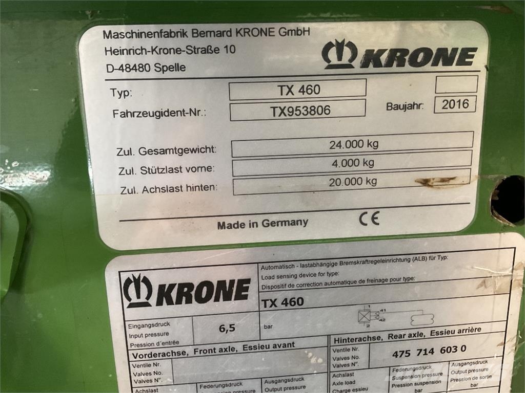 Krone TX 460 GL Käsittely- ja sijoittelulaitteet