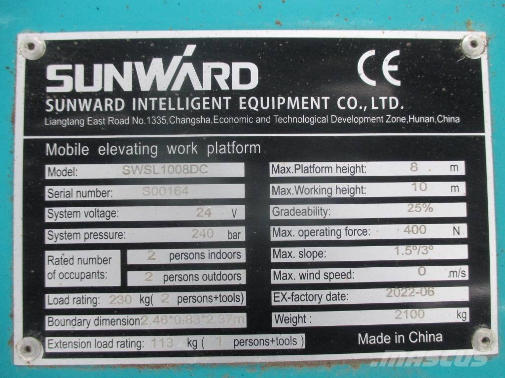 Sunward SWSL 1008 DC Plataformas tijera