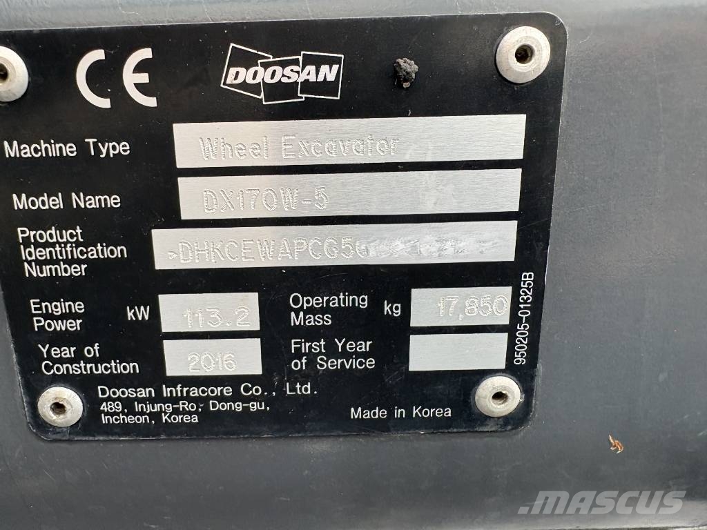 Doosan DX170W-5 Ratasekskavaatorid