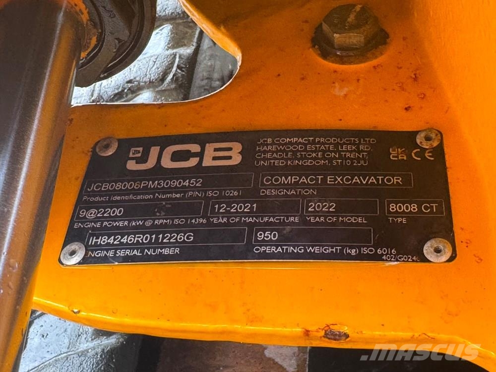 JCB 8008 - CONSIGNED TO TCH JCB AUCTION Mini bageri <7t