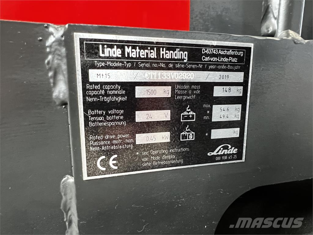 Linde MT15 Käyden ajettavat pinoamistrukit