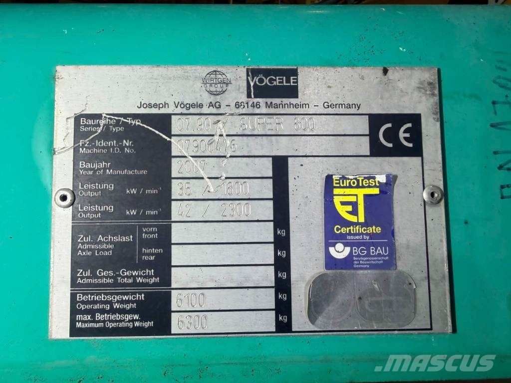 Vögele SUPER 800 Asfalta klājēji