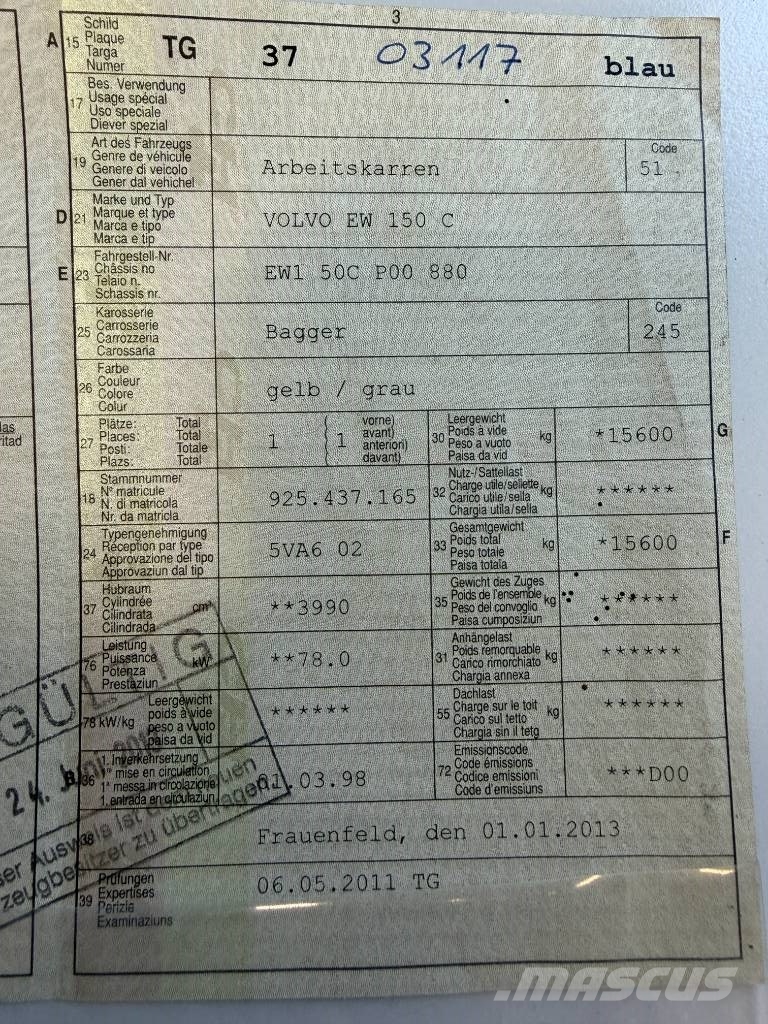 Volvo EW 150 C Ekskavatori uz riteņiem
