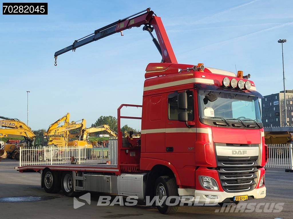 DAF XF 440 6X2 NL-Truck Transporter HMF 900-K2 Kran Wi Flatbed / Dropside trucks