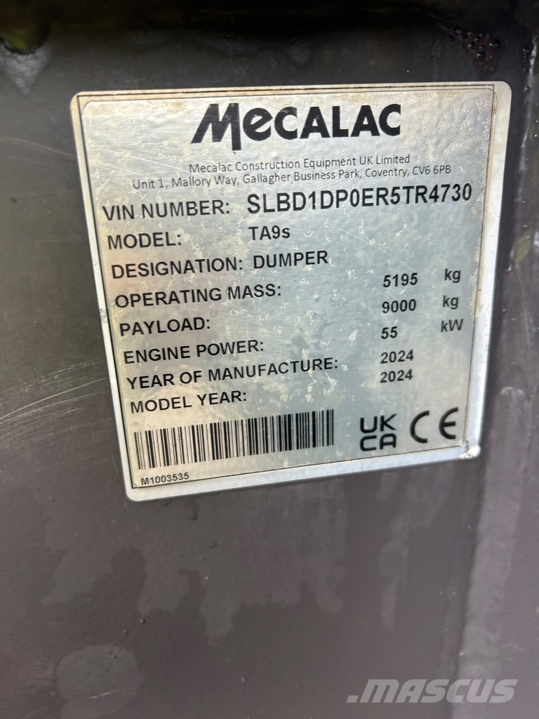 Mecalac TA9S 9 Ton Swivel Dumper ( Road Legal ) Väikekallurid