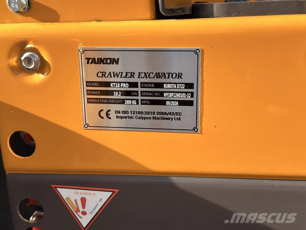 Taikon KT18 PRO Mini excavator, Kubota D722 engine Mini bagri <7t