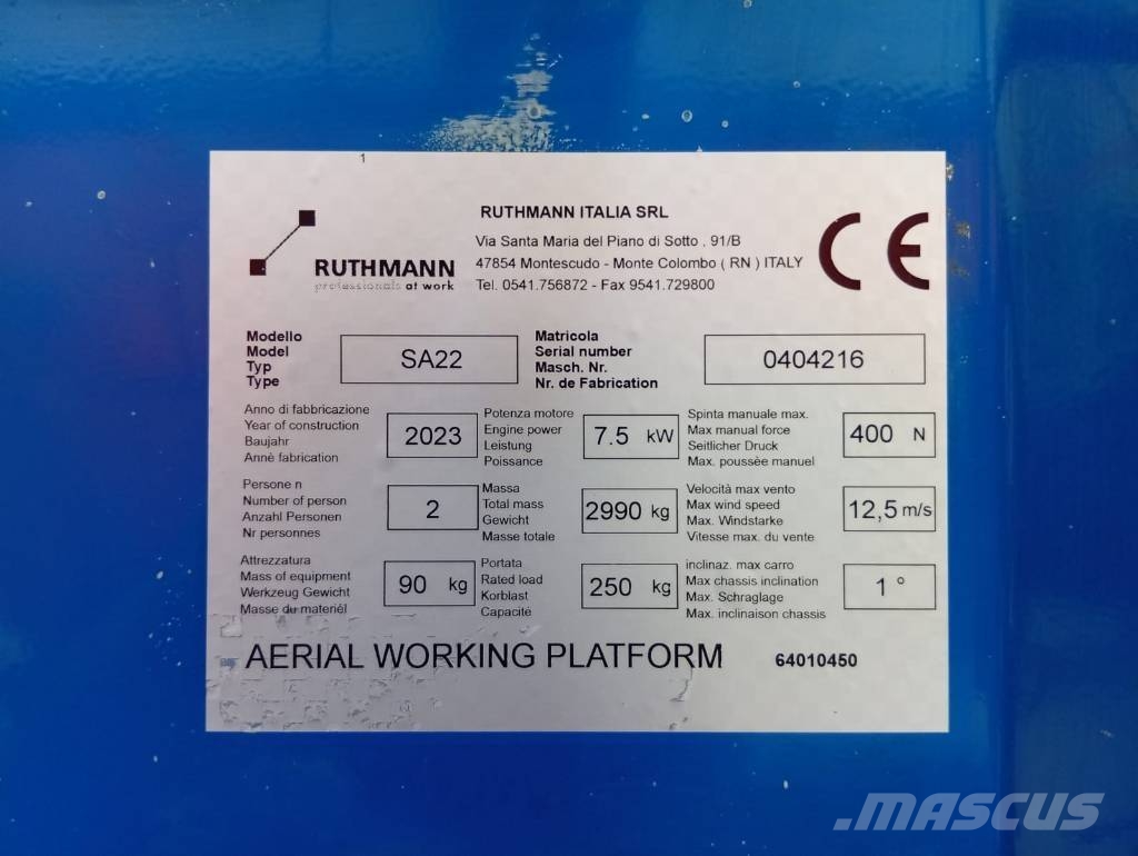 Ruthmann Bluelift SA22 anno 2023 Citi pacēlāji un platformas