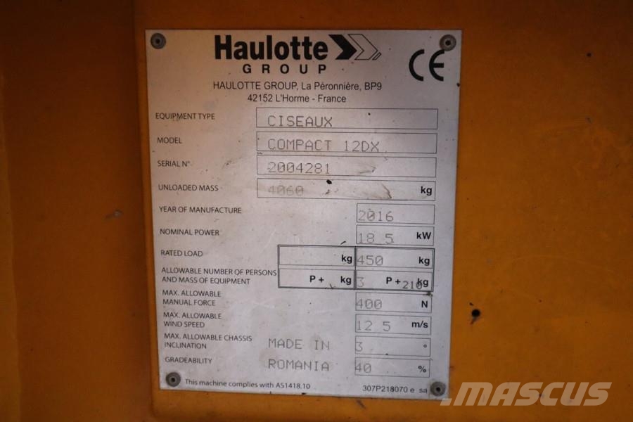 Haulotte Compact 12DX Diesel, 4x4 Drive, 12m Working Height Scissor lifts