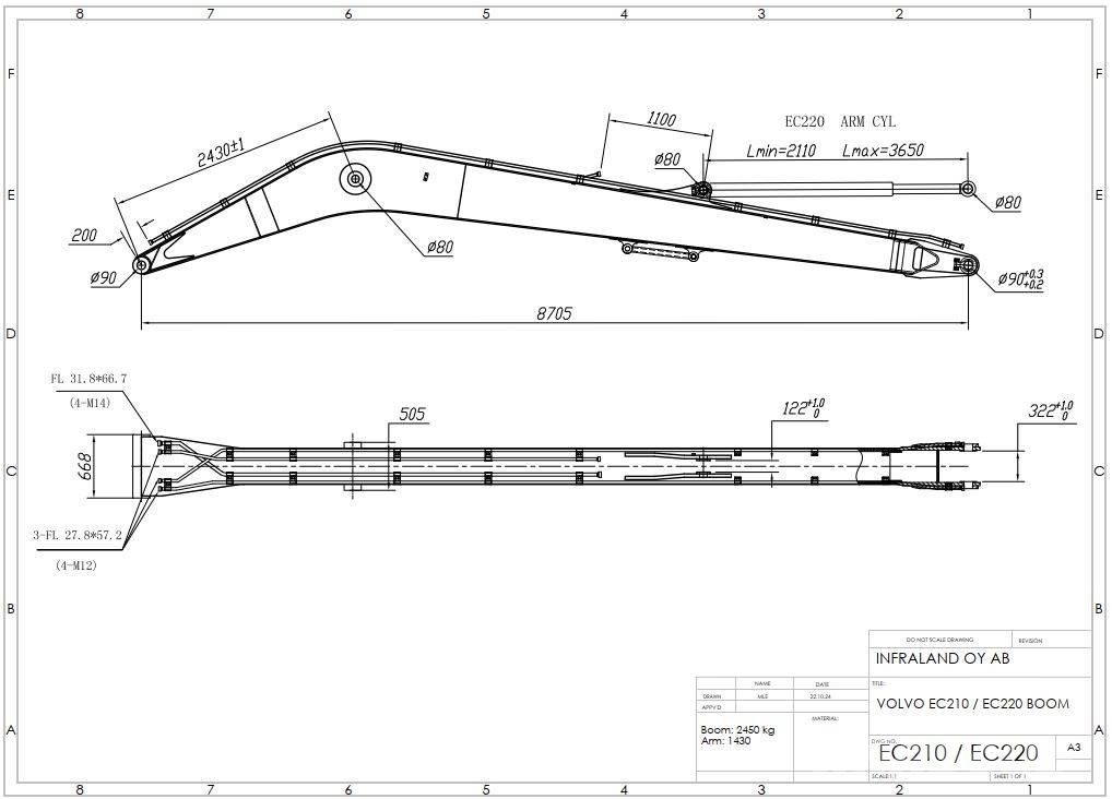 Volvo EC220/EC210 LONG REACH BOOM 15.2M LONG REACH BOOM Long reach excavators