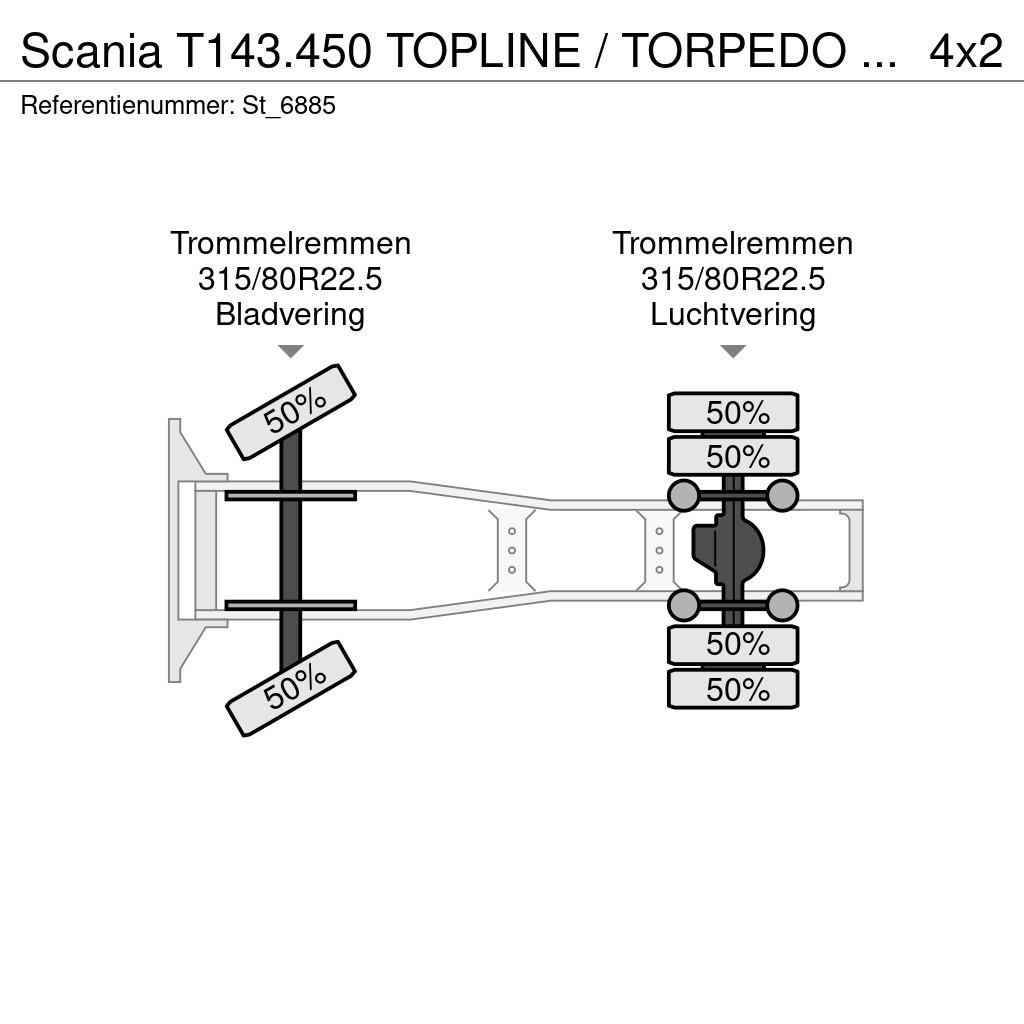 Scania T143.450 TOPLINE / TORPEDO / HAUBER / 460 cm WB Tahače