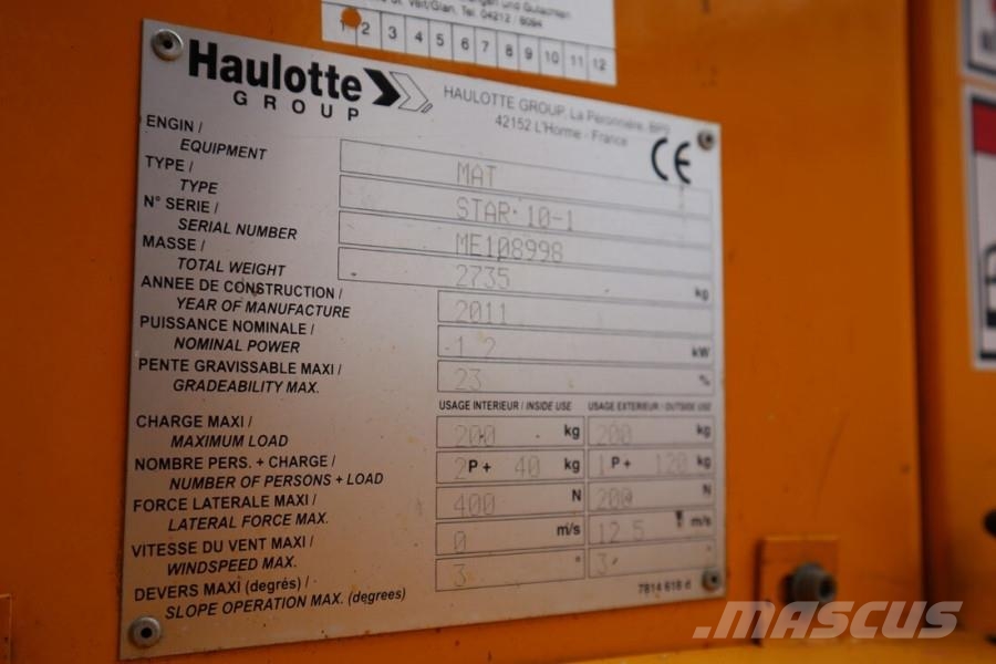 Haulotte STAR 10 Electric, 10m Working Height, 3m Reach, 20 Leddede bomlifter