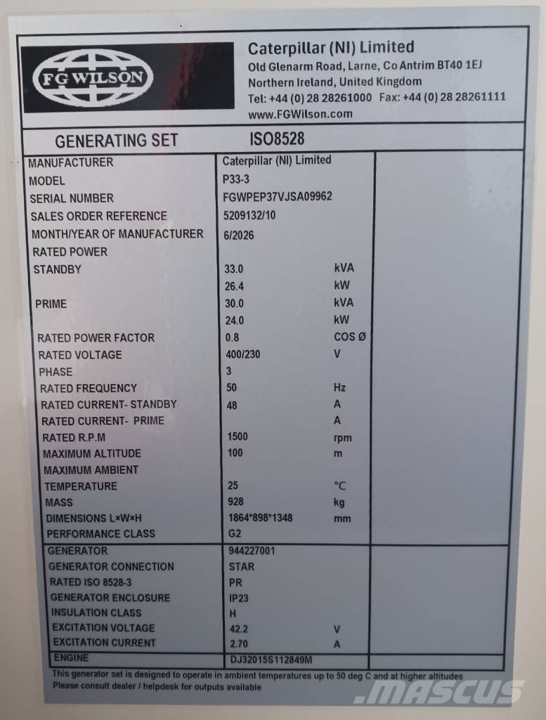 FG Wilson P33-3 - 33 kVA Genset - DPX-16003 مولدات ديزل