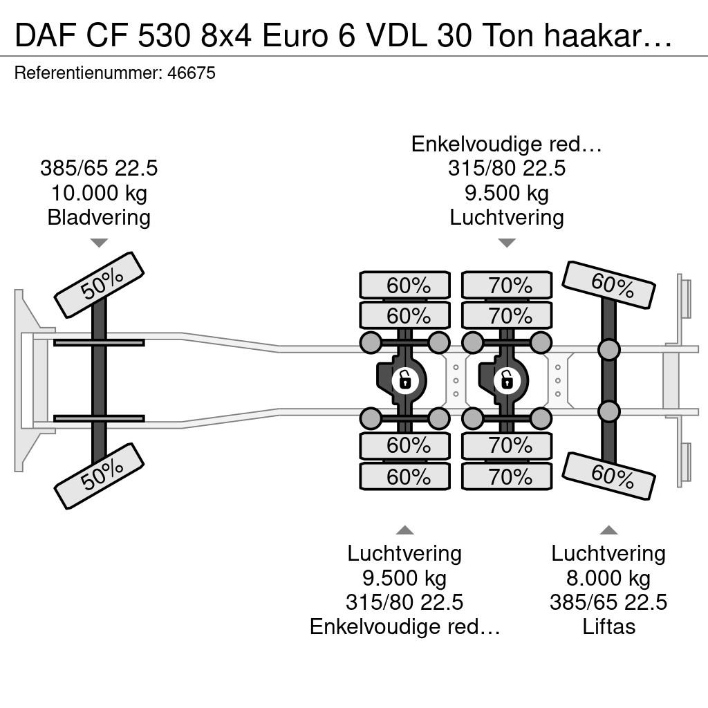 DAF CF 530 8x4 Euro 6 VDL 30 Ton haakarmsysteem Treileri ar āķi