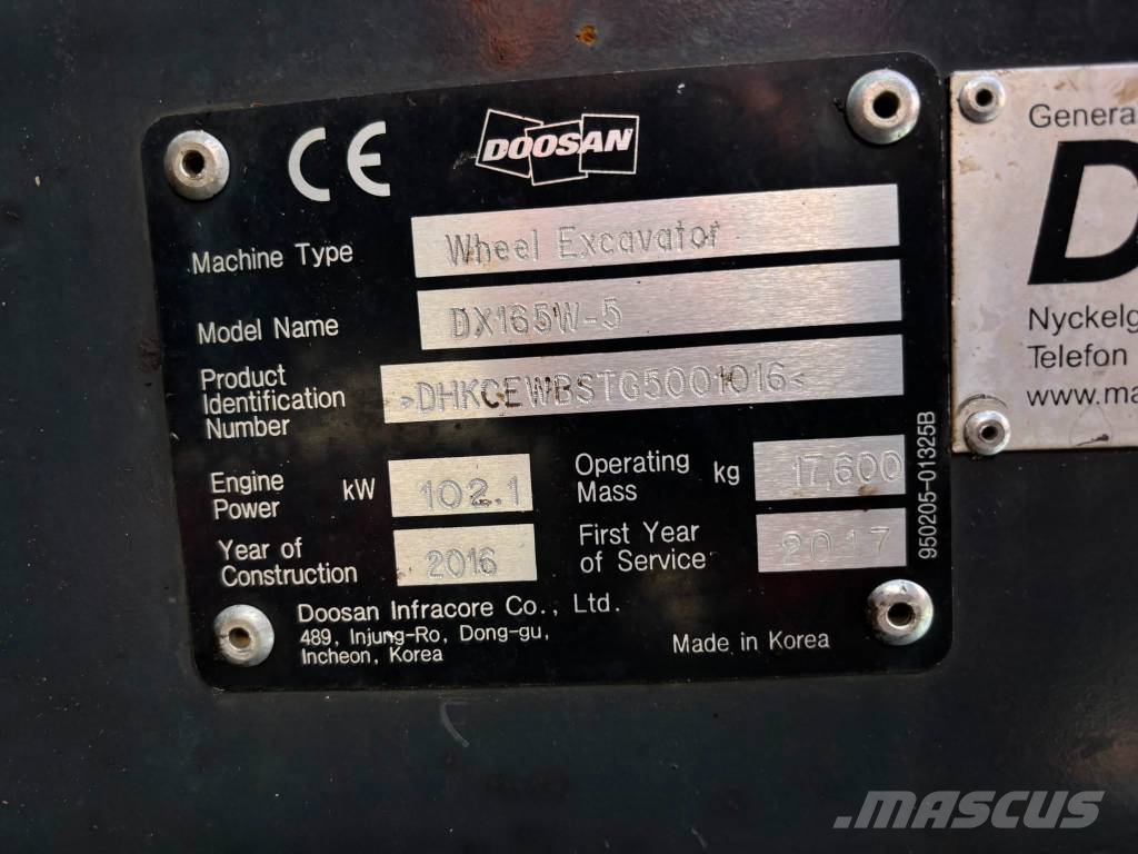 Doosan DX 165 W-5 / Myyty, Sold Mobilbagger