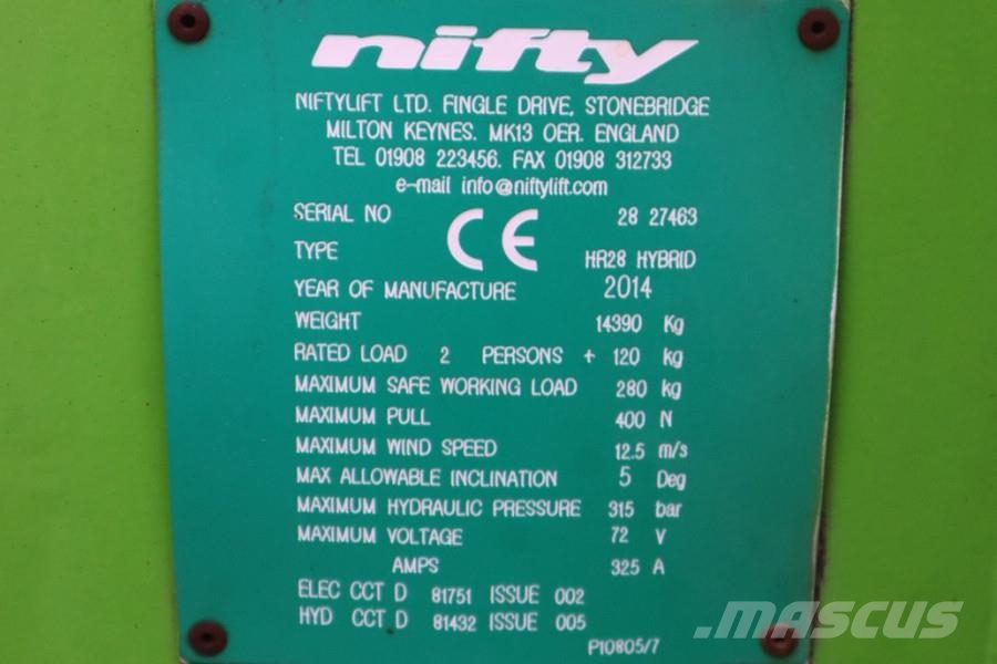 Niftylift HR28 HYBRIDE Hybrid, 4x4 Drive, 28m Working Height رافعات سلة مفصلية